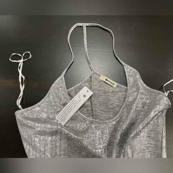 NWT LAmade Heathered Shiny Midi Dress Silver Gray Racerback Side Slits Size XS - Picture 5 of 8